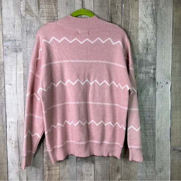 Lost Wander Size XS/S Pink & White Printed Mock Neck Pullover Sweater Su… - Picture 2 of 11